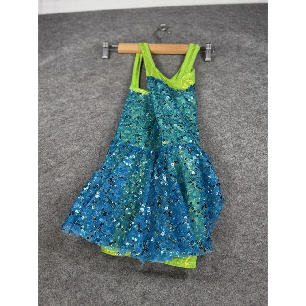 A Wish Come True Girls LC Sequin Tutu Dress Blue Green‎ Dance Costume Ballet